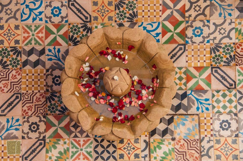 Courtyard of a riad in the Rabat medina at golden hour